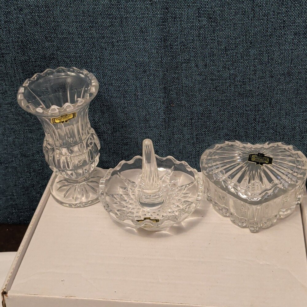 Forever Crystal 3pc Vanity Set | 24% Lead Crystal Zajecar Yugoslavia NEW IN BOX